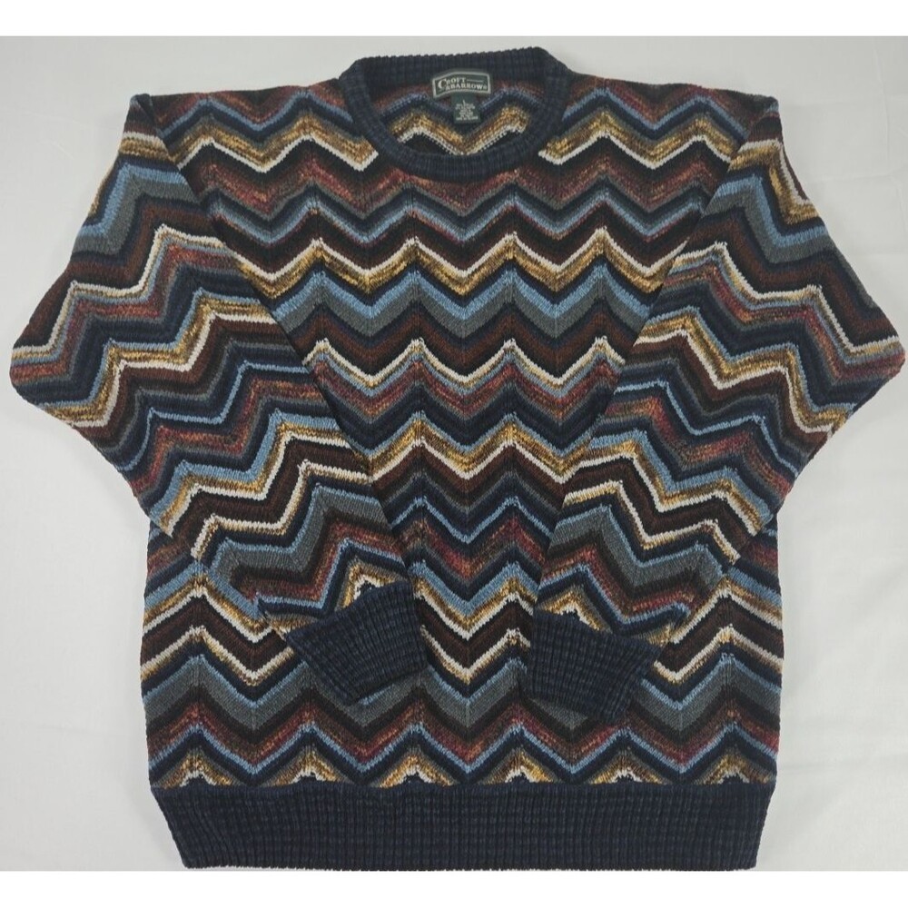 VTG Croft & Barrow Mens Large Sweater 90s Pullover Chevron Striped